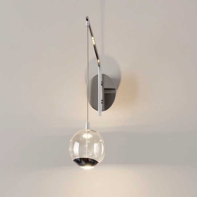 Image of 13 inch Chrome Hanging Wall Sconce Vintage, Integrated LED Bubble Glass Globe, Modern Art Deco Hanging Wall Light for Bedroom, Living Room and Bathroom, Silver, 3000K Warm White, Hardwired