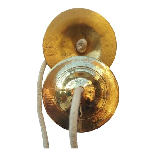 BHAVICREATION Hand Cymbal Manjeera Manjira Brass Manjeera for Puja (Brass 3 x 3 inch 200 gram)