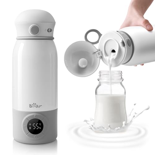 Bear Scaldabiberon portatile, scaldabiberon elettrico a riscaldamento rapido senza BPA, grande capacità di 500 ml per latte materno e acqua, per auto, campeggio e viaggi