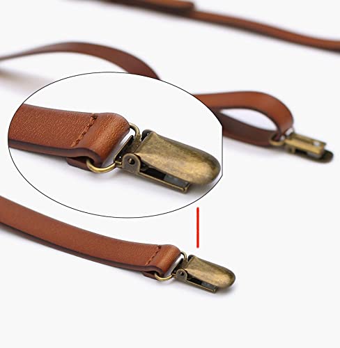 Exception Goods Leather Suspenders For Men Y Back Design Adjustable Brown Genuine Leather Suspenders Groomsmen Gifts (01# Standard), Large #TOP4