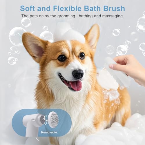Image of Pet Electric Foaming Dog Shampoo Dispenser with Brush for Dogs Bathing, Soft Brush, Massaging and Grooming, Bubble /Spray Mode, Rechargeable Dog Foam Sprayer Soap Dispenser for Short /Long Haired Pet