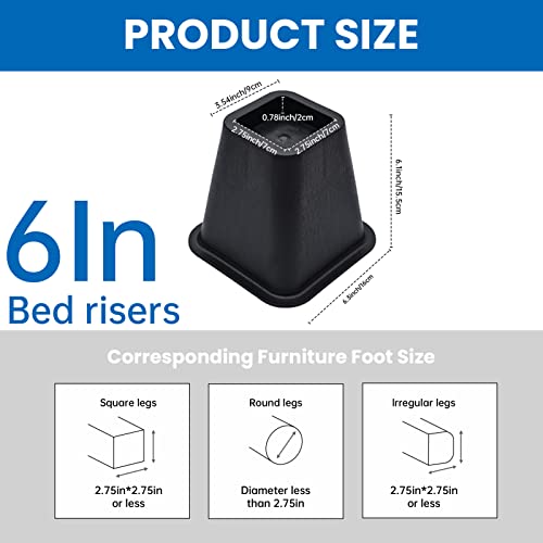 Suifect Bed Furniture Risers 6 In - Heavy Duty Bed Lift Risers, Support Up To 2200 Lbs Bed Risers, Easy To Install, Perfect For Bed, Table, Chair, Couch, Sofa, Set Of 8, Black #TOP1