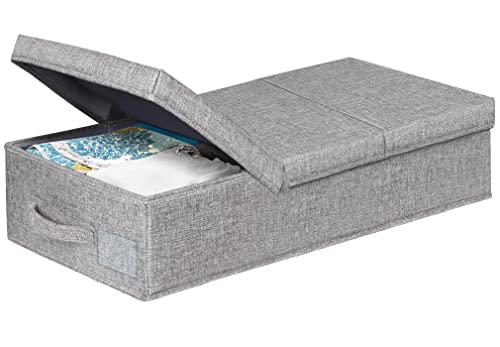 punemi Under Bed Storage With Lids, Large Underbed Storage Containers Clothes W/ 3 Handles, Foldable Low Profile Stackable Storage Drawer Organizer Bins Box for Blanket Shoe Toy Bedroom