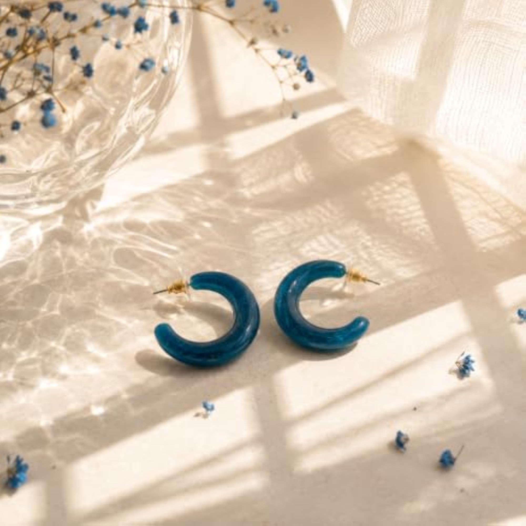 Women's Ocean Blue Chunky Crescent Mini Hoop Earrings