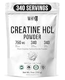 Pure Creatine HCL Powder Unflavored HCL Creatine Supplement for Men and Women Supports Muscle Strength Endurance Energy Cognitive Support & Cellular Hydration Easy to Mix Non-GMO, 9 oz (255 g)
