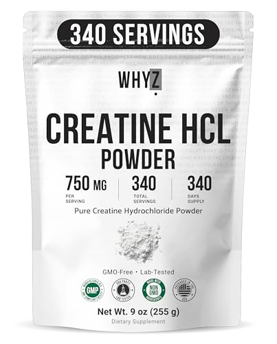 Pure Creatine HCL Powder Unflavored HCL Creatine Supplement for Men and Women Supports Muscle Strength Endurance Energy Cognitive Support & Cellular Hydration Easy to Mix Non-GMO 9 oz (255 g)