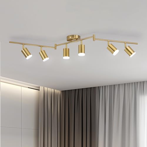 Bojim 6 Light Gold Track Lighting Kit, Modern LED Track Lighting Fixtures Ceiling, Flexibly Rotatable LED Light Head with Acrylic Ring, Kitchen Ceiling Spot Light(GU10 Socket, Bulbs Not Included) - Image 3