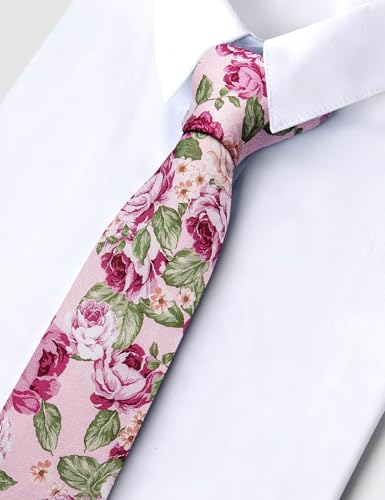 Image of Barry.Wang 100% Cotton Floral Ties for Men 63 inch Extra Long Necktie Clip