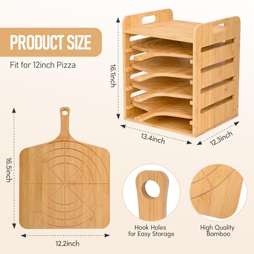 12-Inch Wooden Pizza Peel Rack: 4 Pizza Boards with Handles, Non-Stick Bamboo Tray Set for Effortless Storage and Baking of Multiple Pizzas and Breads - Image 2