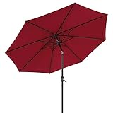 AECOJOY 9FT Patio Umbrella, Outdoor Table Umbrella w/Tilt Adjustment and 8 Ribs for Garden, Deck, Pool, Red