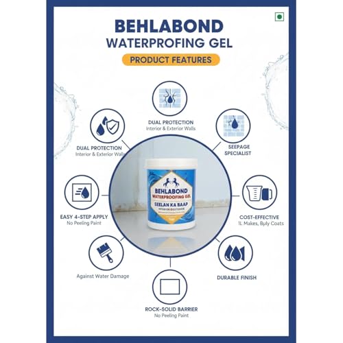Image of Waterproofing Gel Seelan Ka Baap for Interior & Exterior Walls, Terrace Leakage & Bathroom Dampness Repair Liquid, High Performance Water Proofing Solution Mixes with White Cement, 1 Liter
