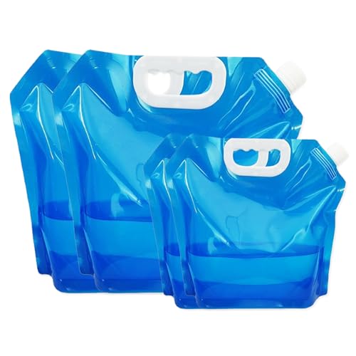 BORISCA 4 Pz 5L/10L Tanica per Acqua Pieghevole, Taniche Pieghevoli per Acqua con Coperchio Denso, Contenitori Pieghevoli per Acqua Senza BPA per Escursionismo, Campeggio, Picnic, Ripostiglio
