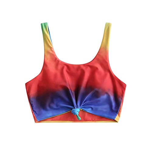ZAFUL Tie Dye Knot Swimwear Ruched High Waisted Tankini Tank Top Swimsuit Rainbow Bikini (Top Only - Multi-a, M)