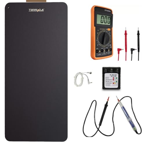 Image of Grounding Mat Kit with Voltage Tester & Multimeter | Earthing Mat 60x40cm | Black Anti-Skid Carbon-Leather Grounding Sheet | For Desk, Bed & Feet | Body Earthing Pad India |