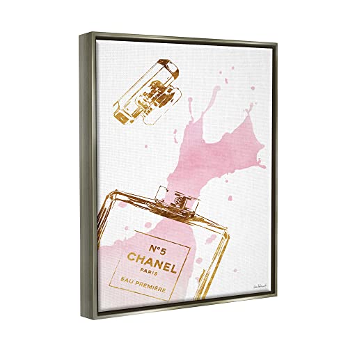 Image of 'Glam Perfume Bottle Splash Pink Gold'| Floating Frame Canvas Art | Stupell Industries | Gray, 17 x 21 Inches, Easy to Hang and Sturdy, Made in USA, by Amanda Greenwood