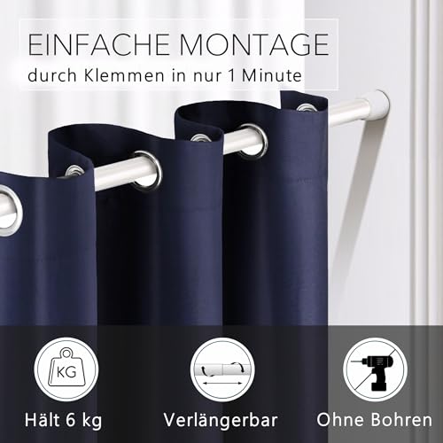 tinycurtains, Thermo Türvorhang mit Teleskopstange, einfache Montage in nur 1 Minute ohne Bohren (Türgardine blau H195 x B150 cm + Stange… – Ansicht 2