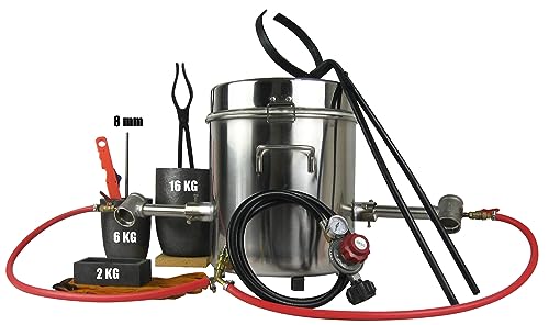 LSMIITTH 16KG/35LB Gas Metal Melting Furnace Kit 2642°F / 1450°C Propane Forge Dual Burner (Each 100,000 BTU) Foundry Home Kiln Smelting Casting Tool Refining Recycle Brass,Gold,Silver