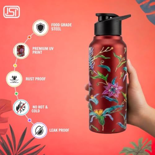 Image of VOIK Printed Stainless Steel Water Bottles for Kids, Office, Sports & Travel (750 ML) (Floral-Sipper)