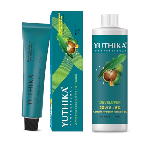 Image of Yuthika Professional Creme Hair Color Dark Blonde 6.0 100g with Developer 30 Vol 100ml, Permanent Hair Color Cream, Grey Coverage, For Men & Women