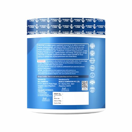 Image of QuenchLabz Creatine Powder 3000 mg | Mircronized Creatine Monohydrate | Creatine Monohydrate 100g for For Lean Pump and Volumization | Gym Supplement for Men for Pump and Strenght - Unflavoured Powder - 33 Servings - Pouch (180 GM, Unflavoured)