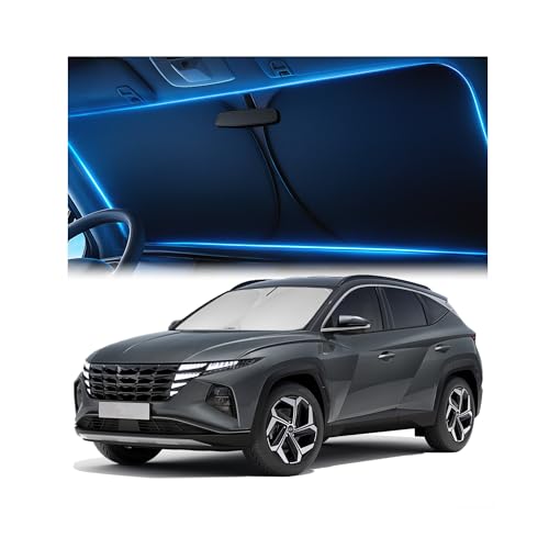 Windshield Sunshade for Hyundai Tucson 2022 2023 2024 2025 - Innovative No-Light-Pass Technology, Mirror Cut-Out, Blocks 99% UV Rays, Fade-Resistant, Easy-Fold Tucson Windshield Sun Shade