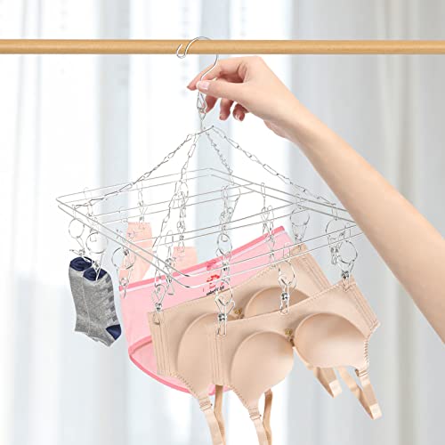 YORKING 2PCS Sock Hangers for Washing Line Stainless Steel Sock Dryer with 20 Pegs Metal Windproof Drying Rack with Swivel Hook Square Laundry Hanger for Underwear Clothes Gloves Shoes Insoles - Image 6