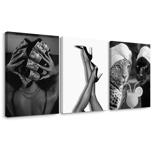 Black White Leopard Wall Art Trendy Cheetah Canvas Wall Decor