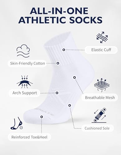 Image of CLOSEMATE 6 Pairs Mens Athletic Ankle Socks Cushioned Running Quarter Socks | Cotton socks with breathable mesh, terry cushion & secure fit for sports, sneakers& daily wear