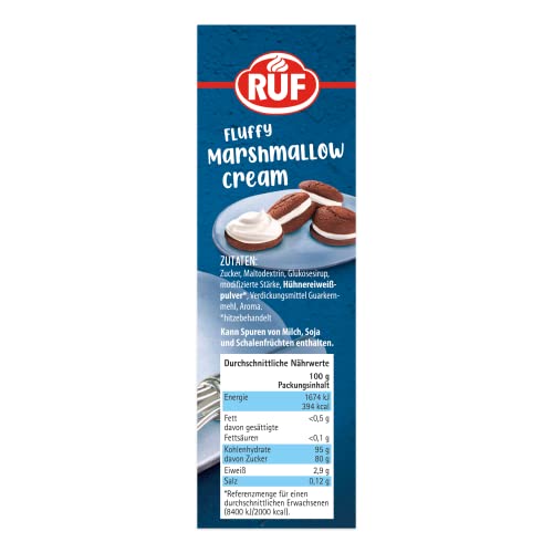RUF Fluffy Marshmallow Cream, Schaumzucker-Creme als süßer Brotaufstrich oder fluffige Gebäckcreme für Kuchen & Cupcakes, schnell zubereitet, 1 x 200g (Packung mit 2)