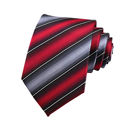 Elfeves Men s Modern Striped Patterned Formal Ties College Daily Woven Neckties (One Size, Deep Red Grey)