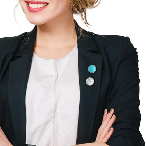 Image of 20 Pack Cute Funny Vintage Round Turquoise Brooches Pin Set Fashion Retro Geometry Themed Lapel Brooches Jewelry Suit Brooch for Men Women Blue White