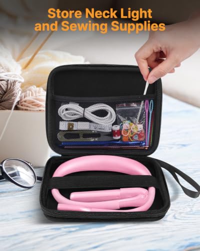 Image of Pink Book Light with Storage Case: Rechargeable 2000mAh 10-80Hrs Neck Reading Light with Power Display /Timer, Neck Lamp for Reading Crocheting Knitting, Crochet Tools Sewing Supplies Embroidery Light