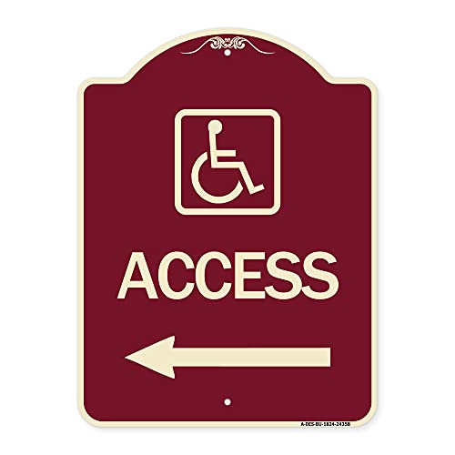 SignMission Designer Series Sign - Access (with Updated Isa Symbol and Left Arrow) | Burgundy 18" x 24" Heavy-Gauge Aluminum Architectural Sign | Made in The USA