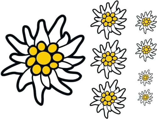 PREMIUM Aufkleber Set Alpen 8x Edelweiss Autoaufkleber Sticker Waschanlagenfest Witterungs- und UV-beständig