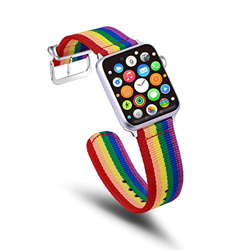 TinaWood Rainbow LGBT Wristband Watch Strap Comfortable Denim Fabric Replacement Band Compatible for Apple Watch iWatch Series 4/3/2/1 (Rainbow, 42MM/44MM)