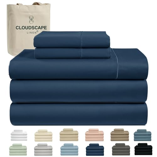 100% Egyptian Cotton Split King Sheet Set for Adjustable Bed, 5 Pcs Dorm Bedding Set, 1000 Thread Count, Silky Soft, Breathable and Durable, Deep Pockets up to 17, Dark Denim