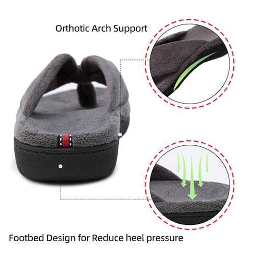 Thong Spa Slippers for Women with Arch Support Flip Flop House Sandal Slippers Soft & Comfortable Coral Velvet Durable Rubber Outsoles for Indoor and Outdoor All Days Wear Black Grey US6-US114