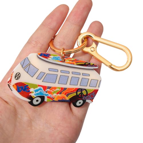 Car Shape Bag Charm Keychain - Colorful LOVE Design Acrylic Purse Accessory with Gold Lobster Clasp (Unisex)