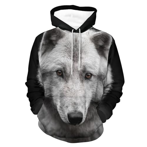 Sweatshirt pull loup blanc noir sweat à capuche manches longues unisexe S