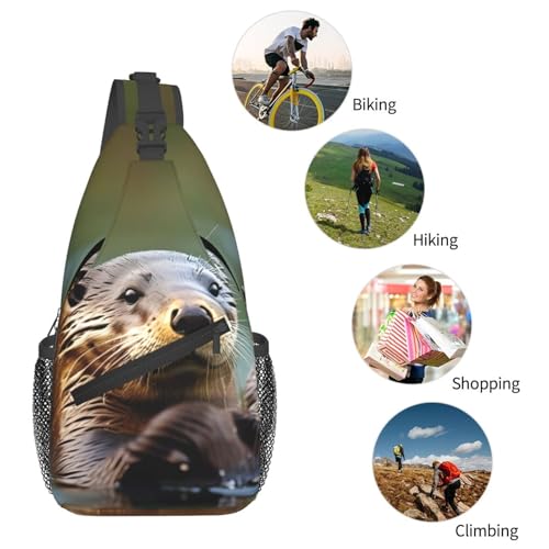 Mochila cruzada Otters Print para senderismo y viaje miniatura 6