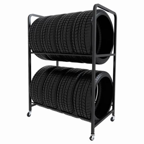 Generisch Freistehender 2-stufiger Reifenhalter für die Garage, Hochleistungs-Reifenregal aus Stahl mit Rollen, Werkstattregal für Autohäuser/Autowerkstätten (Größe: 110 x 50 x 128 cm)