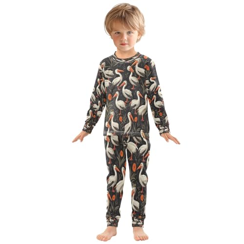 Pajama Sets Long Sleeve Birds Among Orange Flowers Soft Comfy Sleepwear 2 Piece PJS 3-8T2
