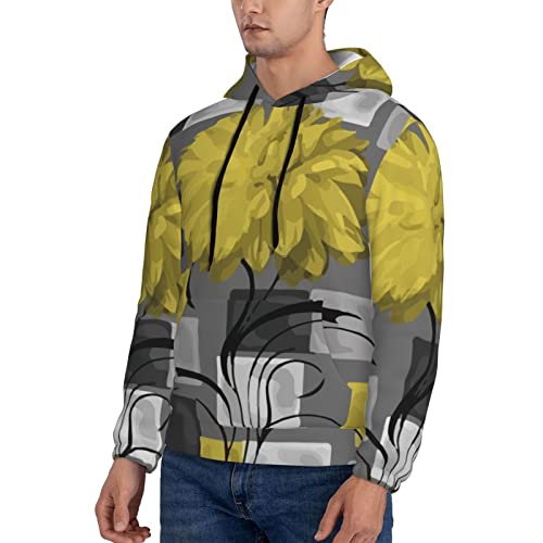 Mens Sweatshirt Geometric-Flowers-Yellow-Grey Hoodie Sport Hip Hop Hooded Pullover Tops #TOP3