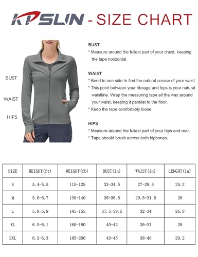 KPSUN Jaqueta feminina com proteção solar FPS 50+ UV e manga comprida, leve, com zíper, FPS 50+
