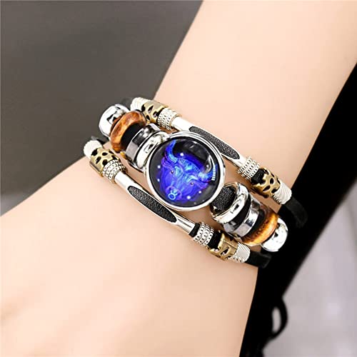 Zodiac Pisces Constellation Bracelet Handmade Woven Multilayer Zodiac Sign Leather Wrap Bracelet Wristband For Women Men Jewelry Gift 2Pcs Set #TOP2