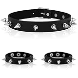 UlZDVUli Studded Bracelet, Spiked Choker, 3 Pieces Black Rock Punk Emo Goth Studded Leather Wristband Necklaces Choker, Gothic Rivet Cuff Collar Halsband Jewelry Accessories for Men Women Halloween