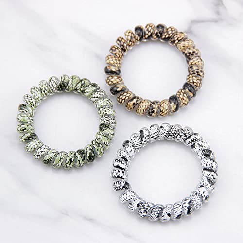 Psadkid Spiral Hair Ties Printed Coil Hair Ties Phone Cord Hair Ties Curly Hair Ties No Trace No Damage Hair Ties Ponytail Holders Women's And Girls' Hair Ties Hair Accessories (Pack Of 10) (B-Leopard Print Color) #TOP7