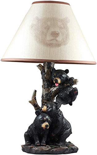 Ebros Wildlife Whimsical Climbing Black Bear Cubs Table Lamp Statue Decor With Bear Face Printed Shade Three Cuddly Sibling Bears Little Rascals Playing By Tree Desktop Lamp (Set Of 2) #TOP4