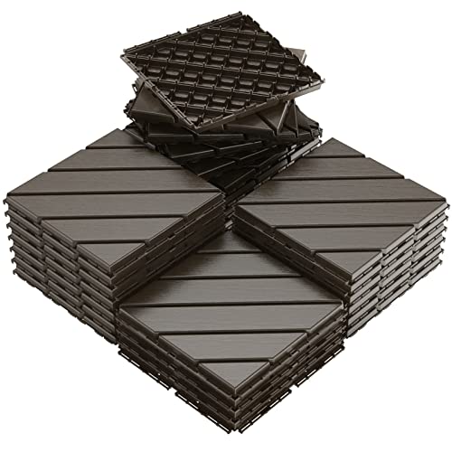 Vancastle Plastic Interlocking Deck Tiles, 12"X12"(Pack Of 27), Patio Flooring Outdoor Waterproof All Weather Use, Outdoor Flooring For Patio Garden Poolside Front/Back Yard, Dark Coffee-Straight #TOP19