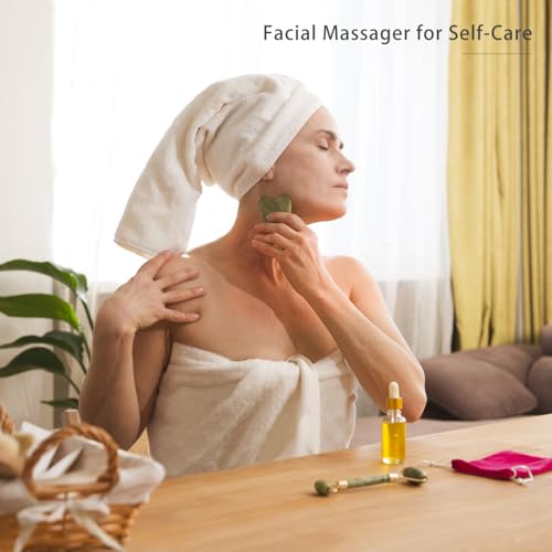 Gua Sha Massage Tool, Natural Jade Scraping Facial Tool for Spa Acupuncture Therapy Treatment On Face Back, Arms, Neck, Shoulder Stone Guasha Neck Beauty Slimming Massager Skin Caring - Image 4